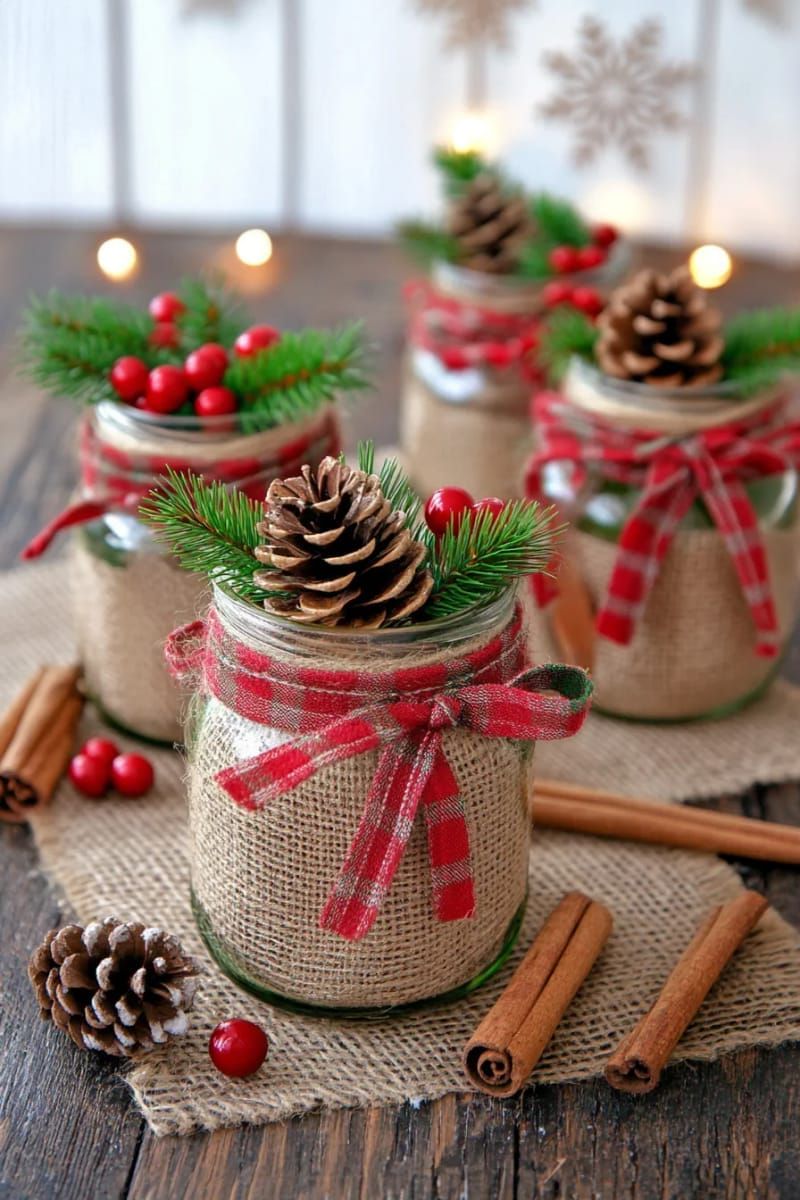 20. Twine-Wrapped Mason Jars with Plaid Bows - photo 3