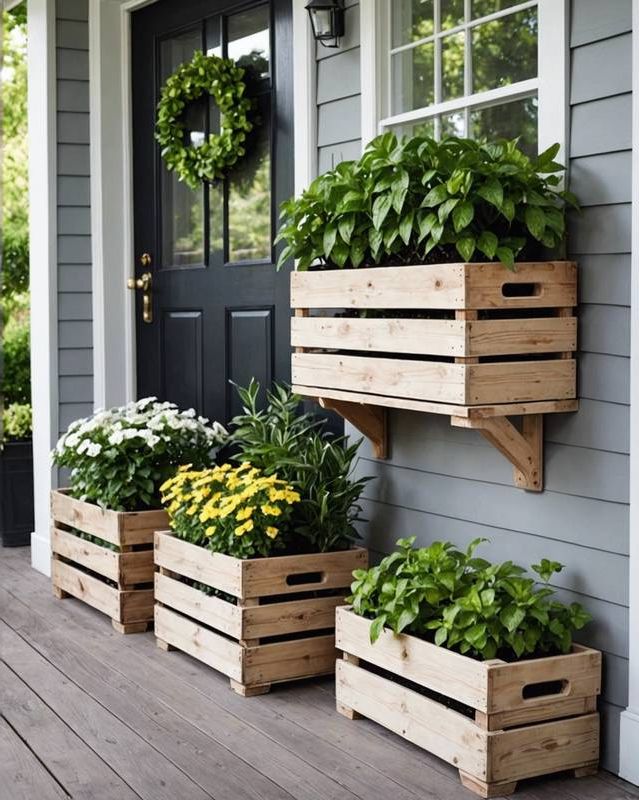 Wooden Crates with Built-in Planters