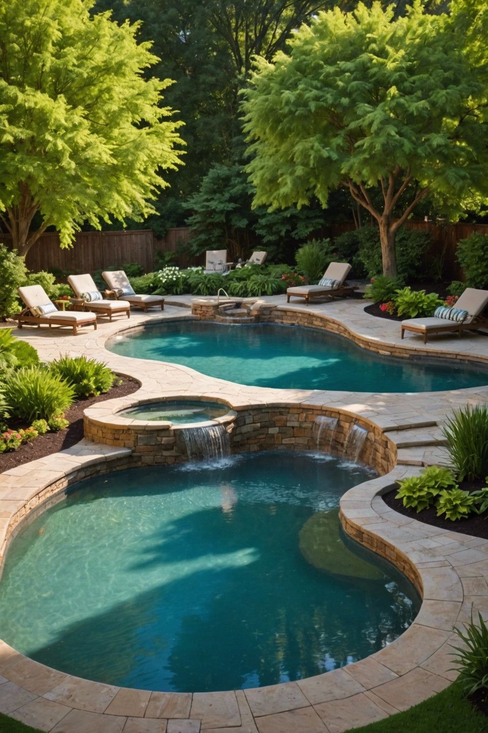 Curved Pool with Water Feature Ideas