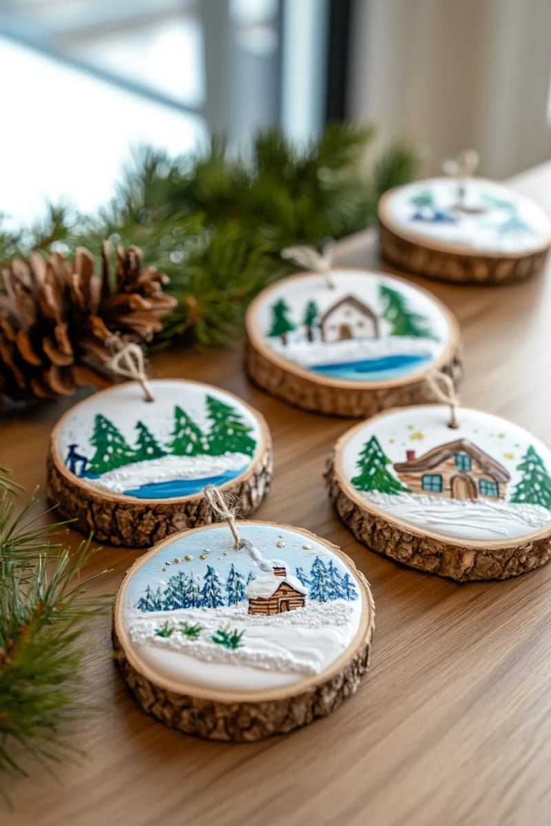 19. Hand-Painted Ornaments on Wood Slices