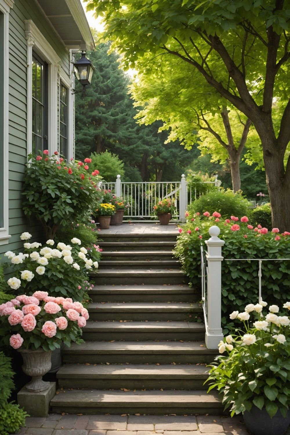 Classic Wood Steps With Traditional Railings