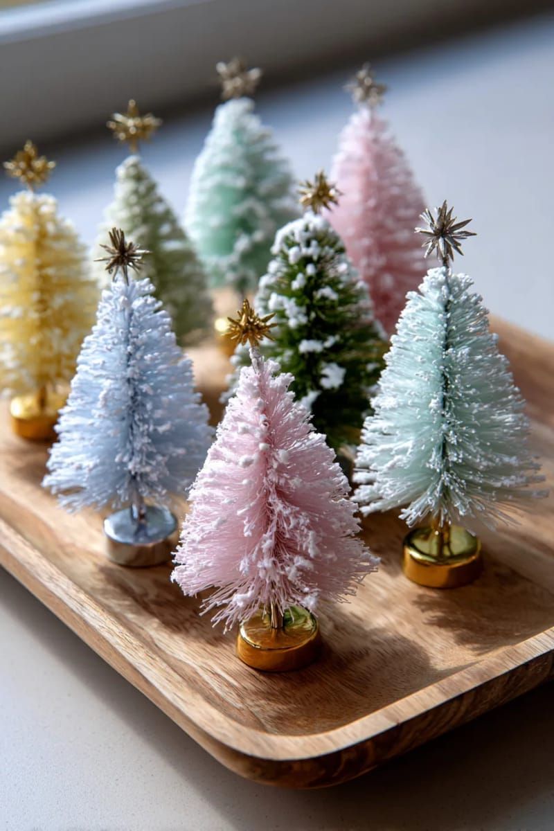 7. Pastel Bottle Brush Trees on a Wooden Tray - photo 2