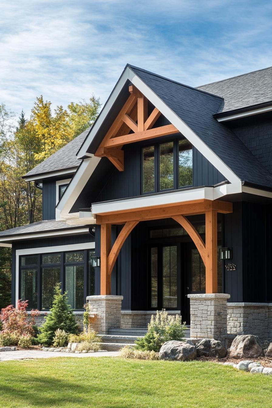Dark Timber Siding With Crisp White Trim