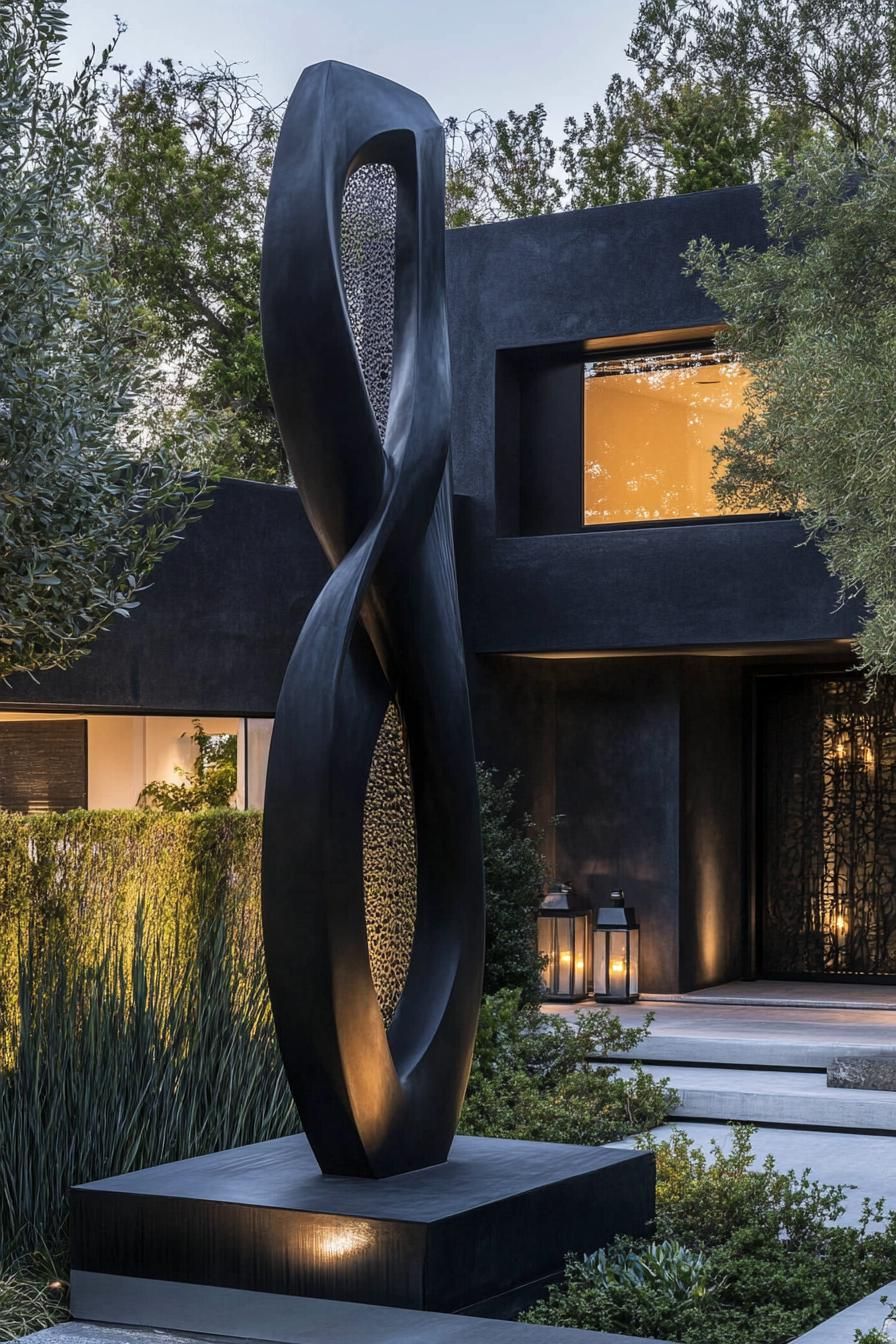 Sleek Black Garden Sculptures And Lanterns - photo 2