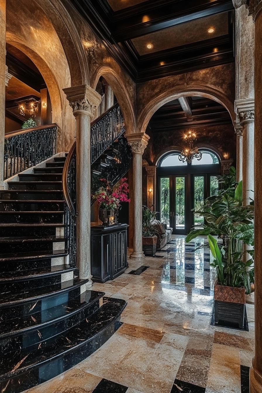 A Grand Mansion With Sweeping Arches