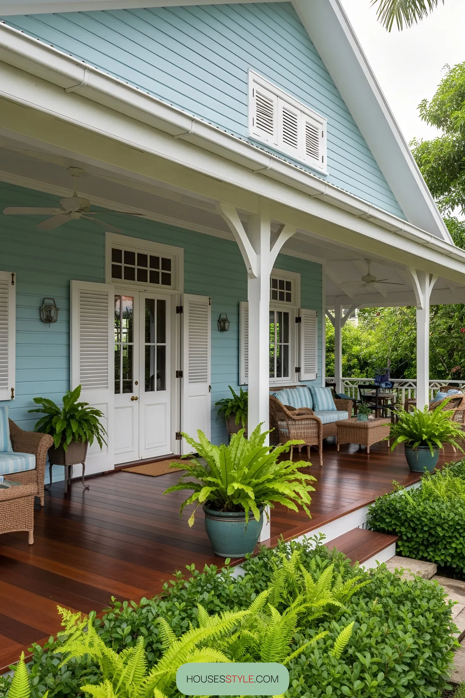 A Blue-Toned Colonial Home in Lush Grounds