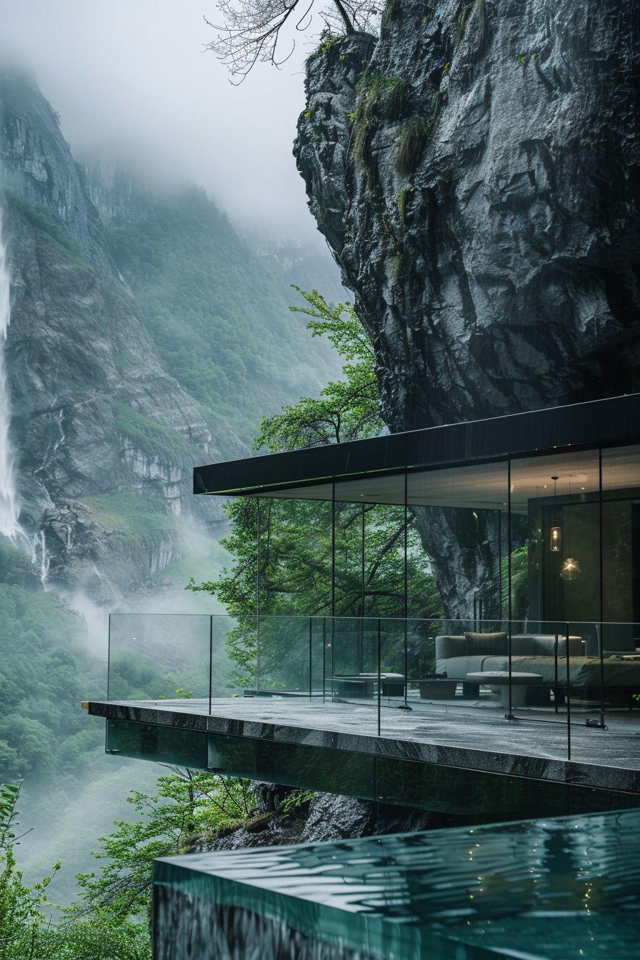 Glass Cabin Beside a Waterfall - photo 3