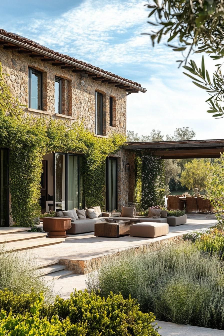 Earth-Toned Exterior Wrapped in Ivy
