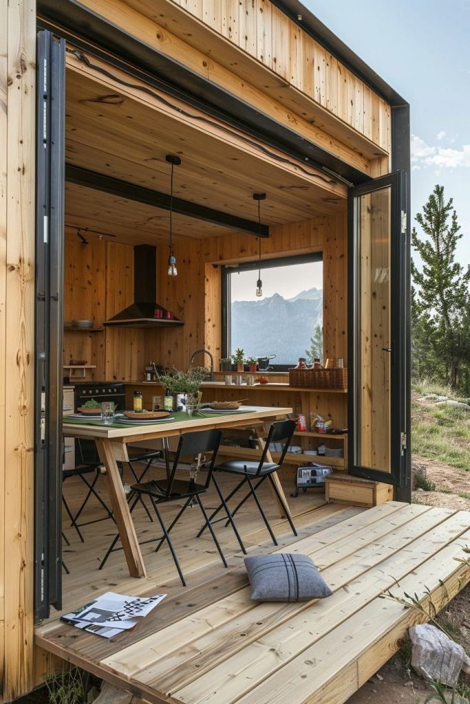 Compact Cabins With Fold-out Additions