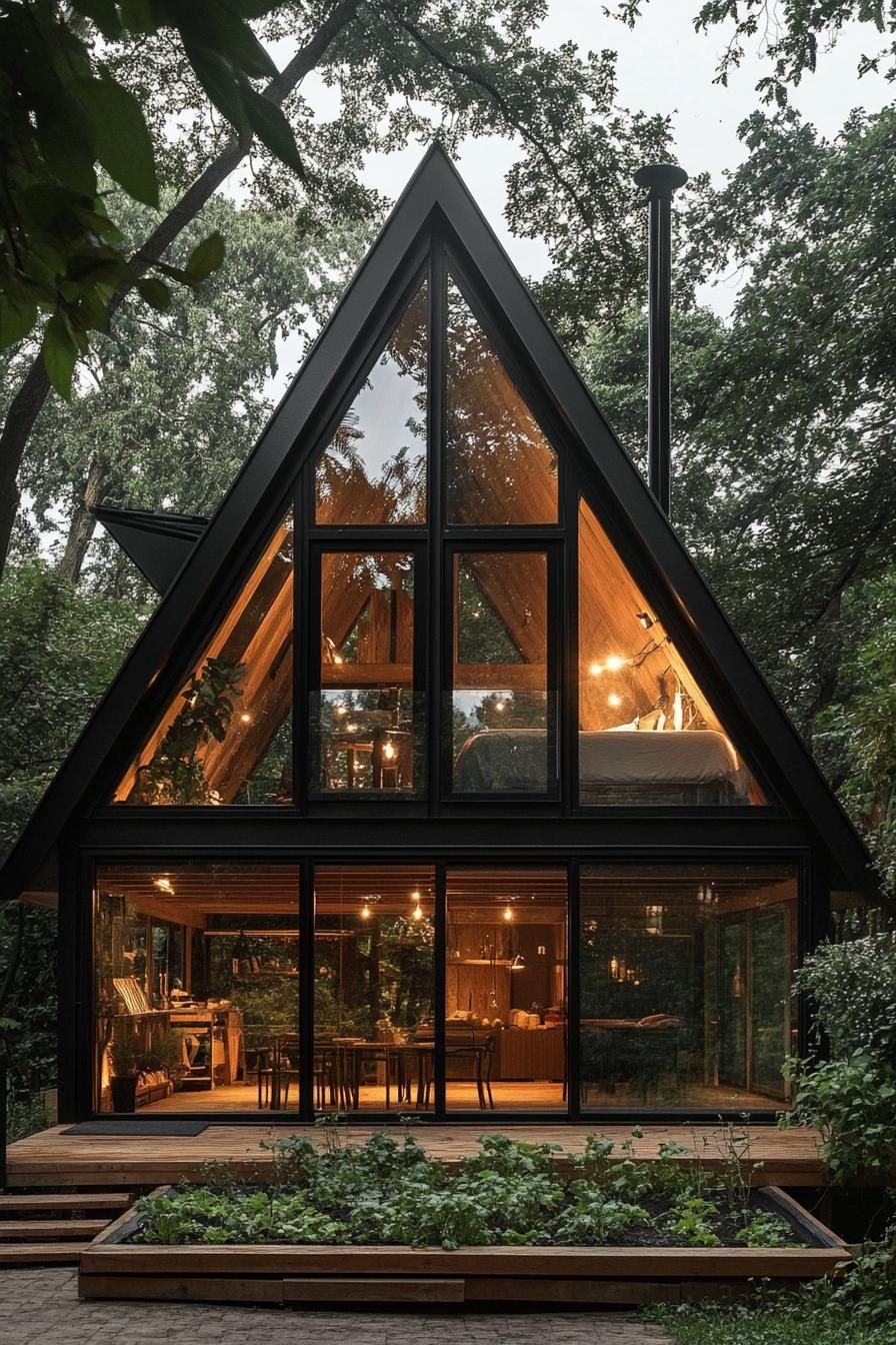 An A-Frame Glass Cabin Deep in the Woods