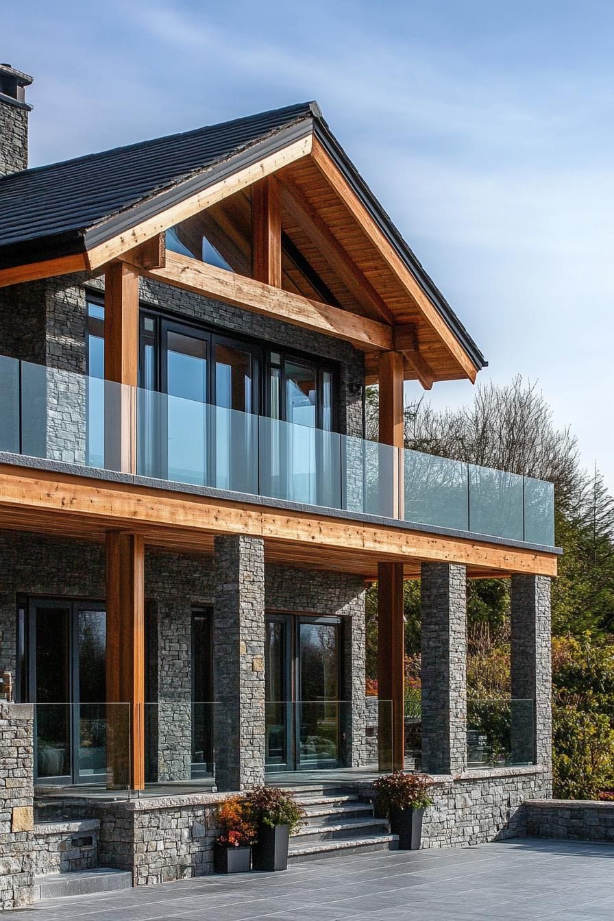 Stone Pillars and Glass Railings on Timber Frames