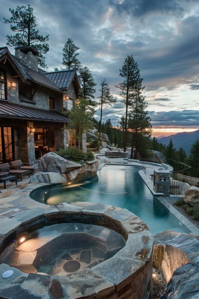 Split-Level Pools with Built-In Hot Tubs
