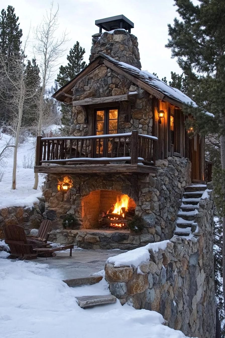 Tiny Mountain Home With Compact Stone Fireplace