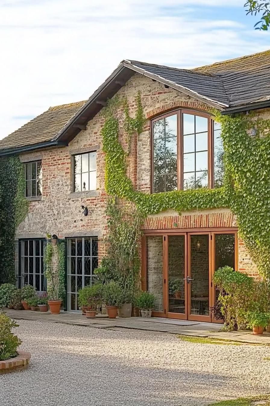 A Brick Barn Facade Covered in Vines - photo 3