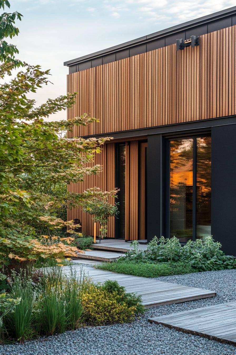 Minimal Wood Façade Using Vertical Slats