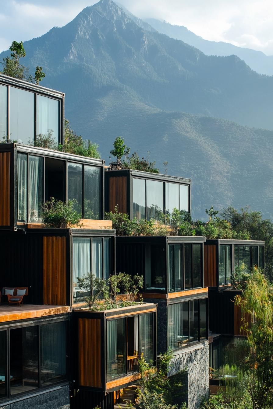 Container Homes Tucked Against the Mountainside