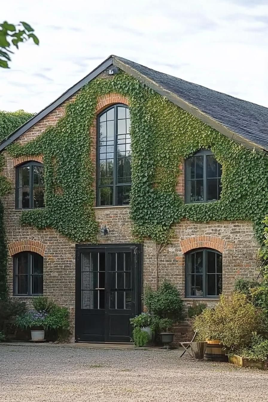 A Brick Barn Facade Covered in Vines - photo 2