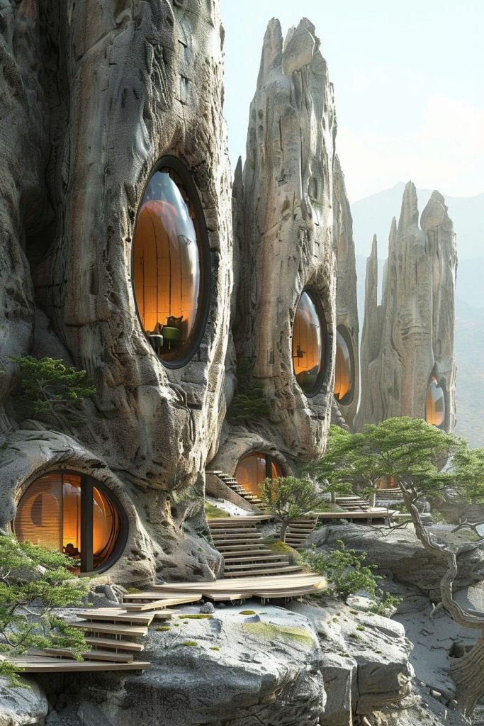Futuristic Pods Set Among Ancient Ruins