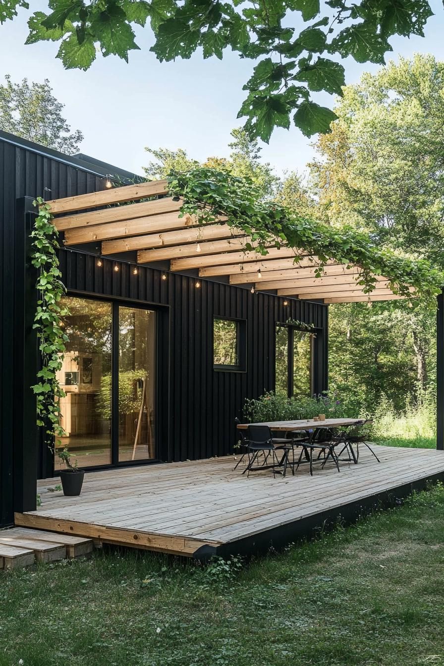Black Steel Exteriors With A Wood Pergola - photo 3