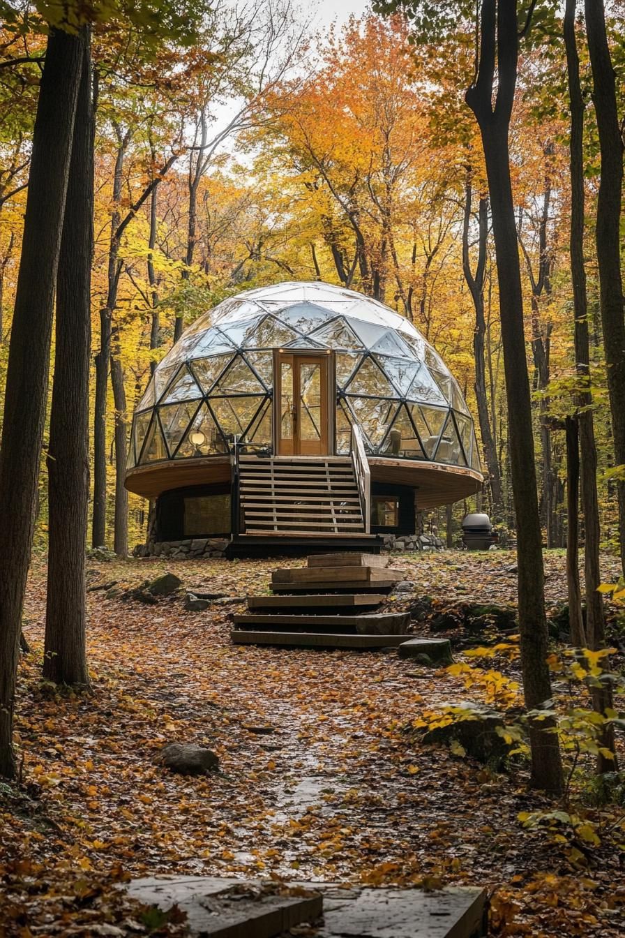 14) Geodesic Dome Cabin Nestled in Autumn Woods
