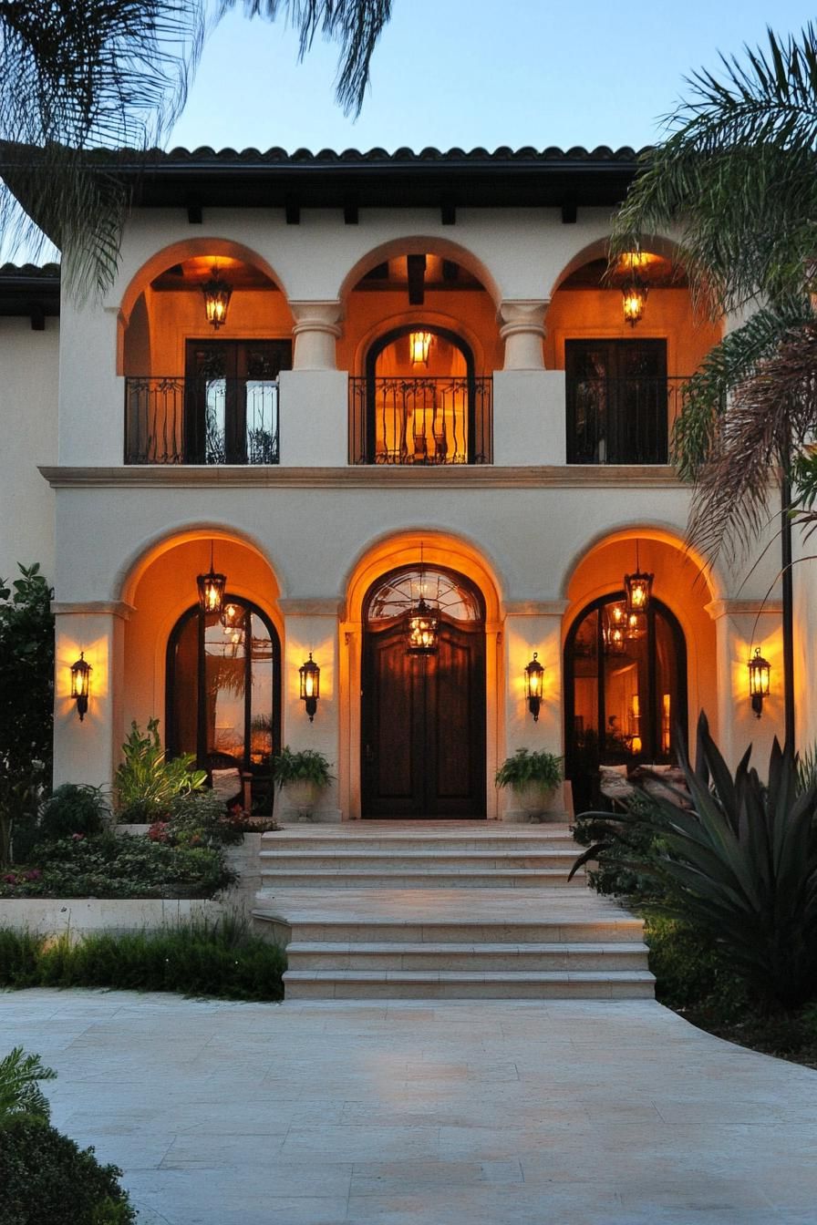 Arches Glowing at Dusk on This Mansion