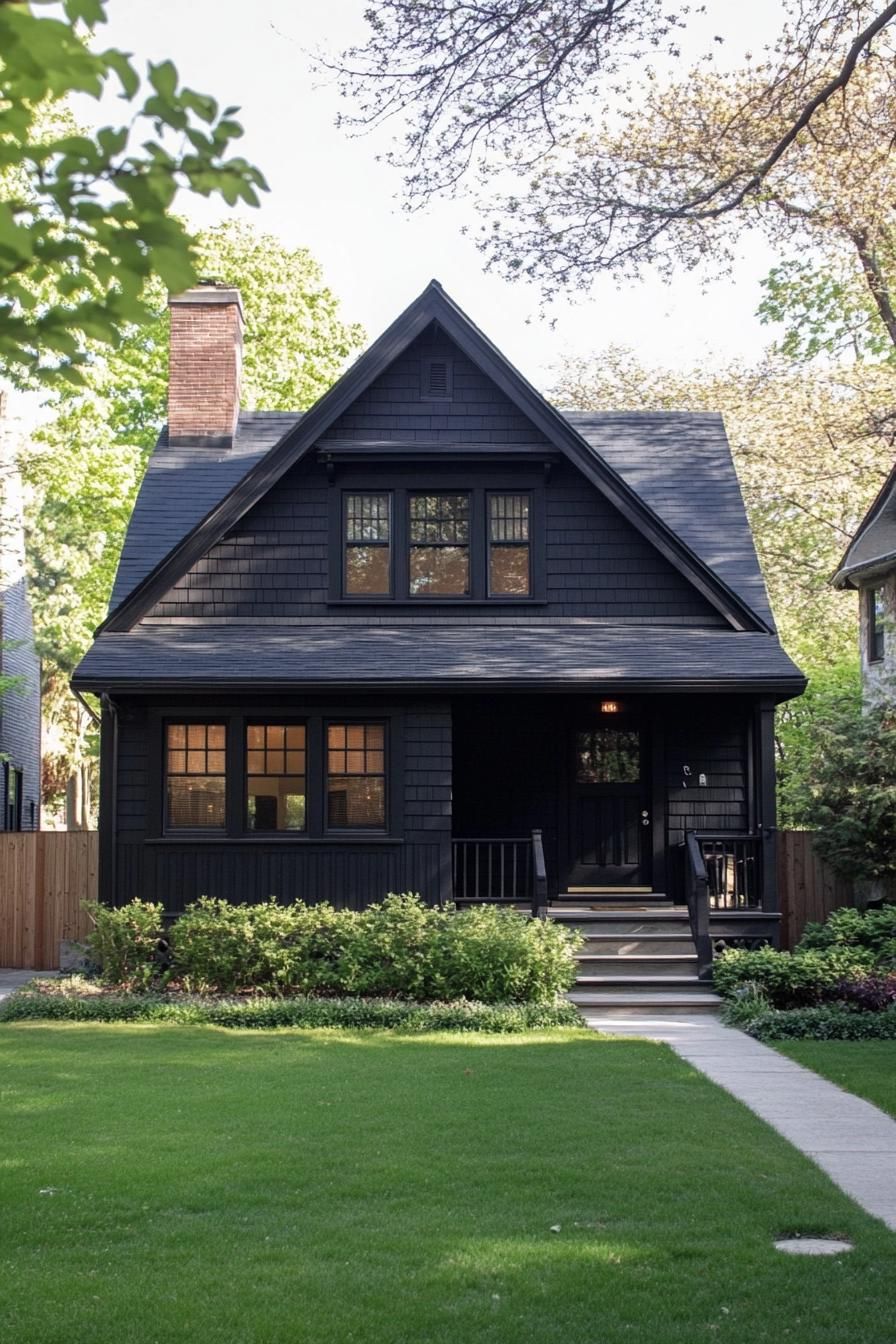 A Charcoal-Toned Cottage Surrounded by Greenery