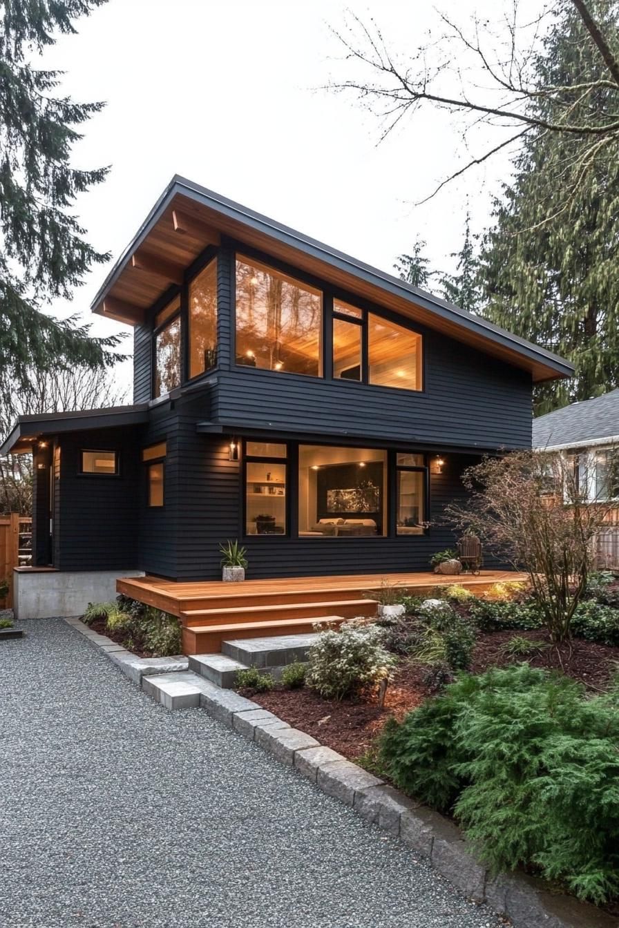 Dark Shiplap Siding With Wood Accents