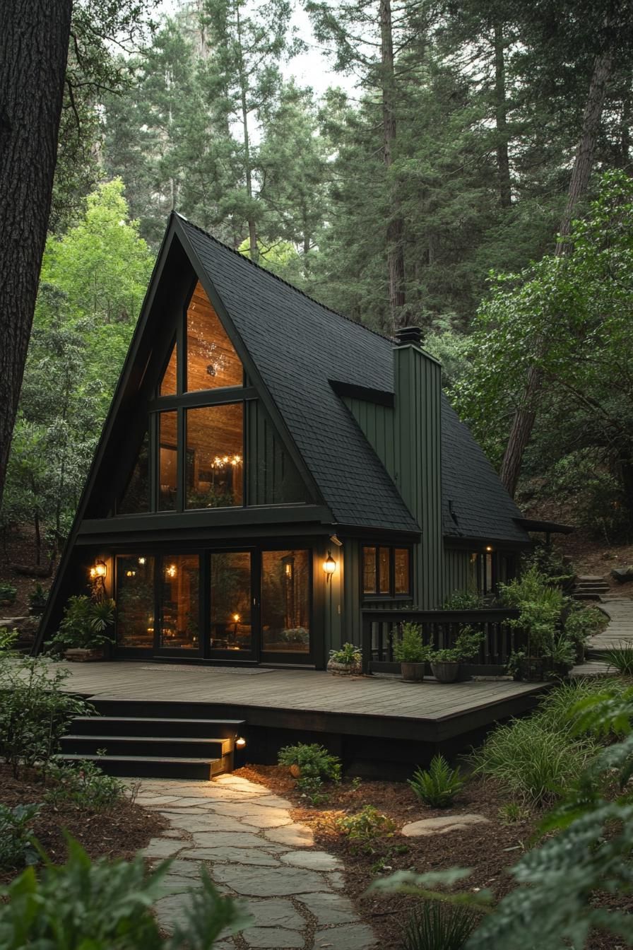 A Cozy A-Frame Tucked Into Green Forest