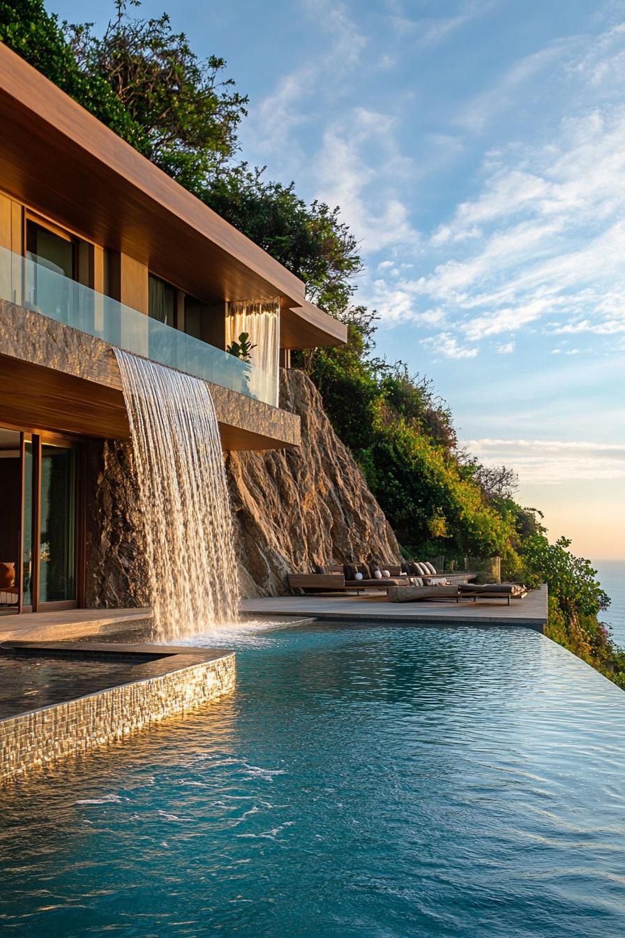 Waterfalls Built Into the Hillside Design