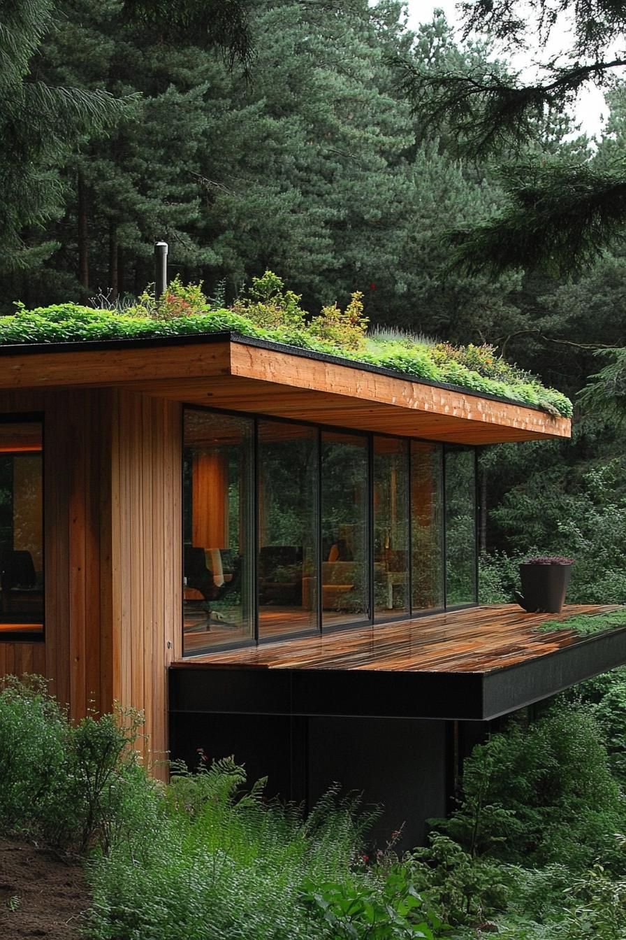 Log Cabin Topped With A Living Roof