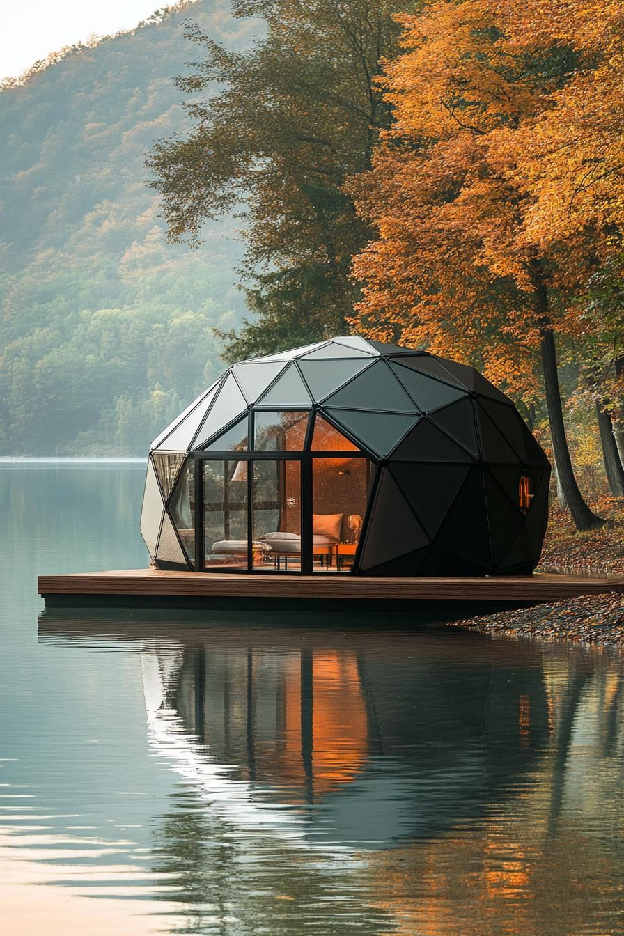 16) Dome Cabin by the Lake: Geometry Meets Calm Water