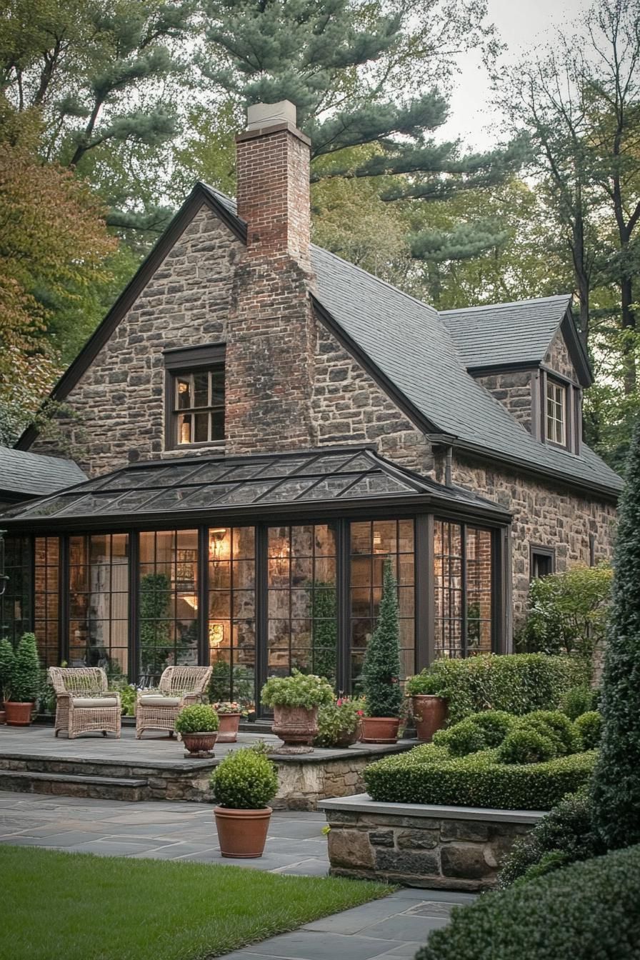 Natural Stone Columns on a Wrap-around Porch