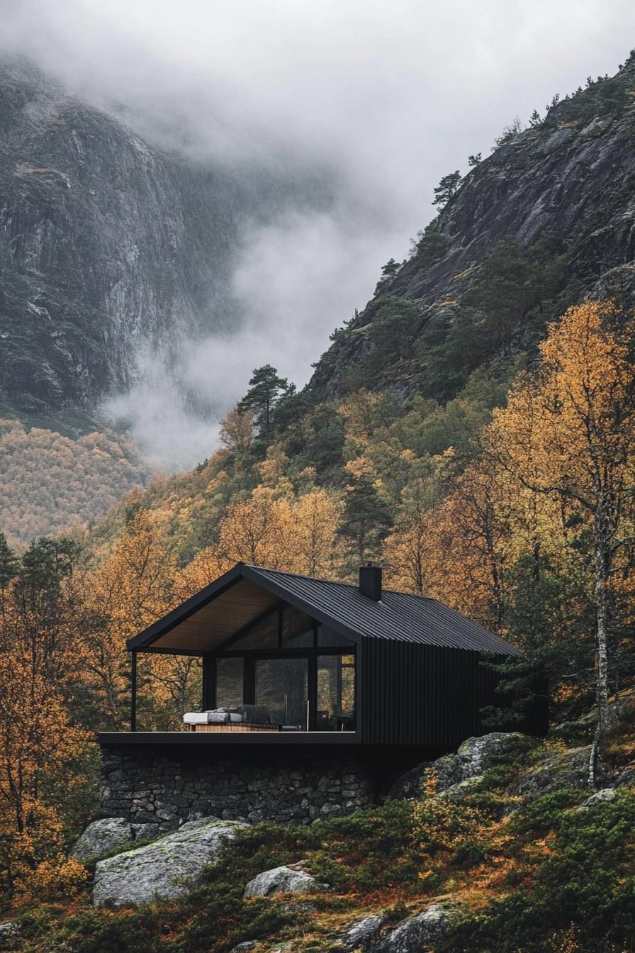 Matte Black Steel Cabin With Solar Roof Panels