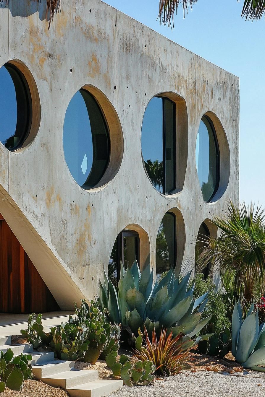 Earth-Toned Concrete With Geometric Windows