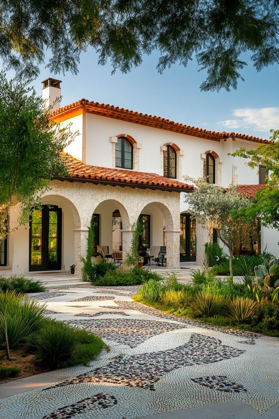 Mediterranean Villa With a Mosaic Walkway