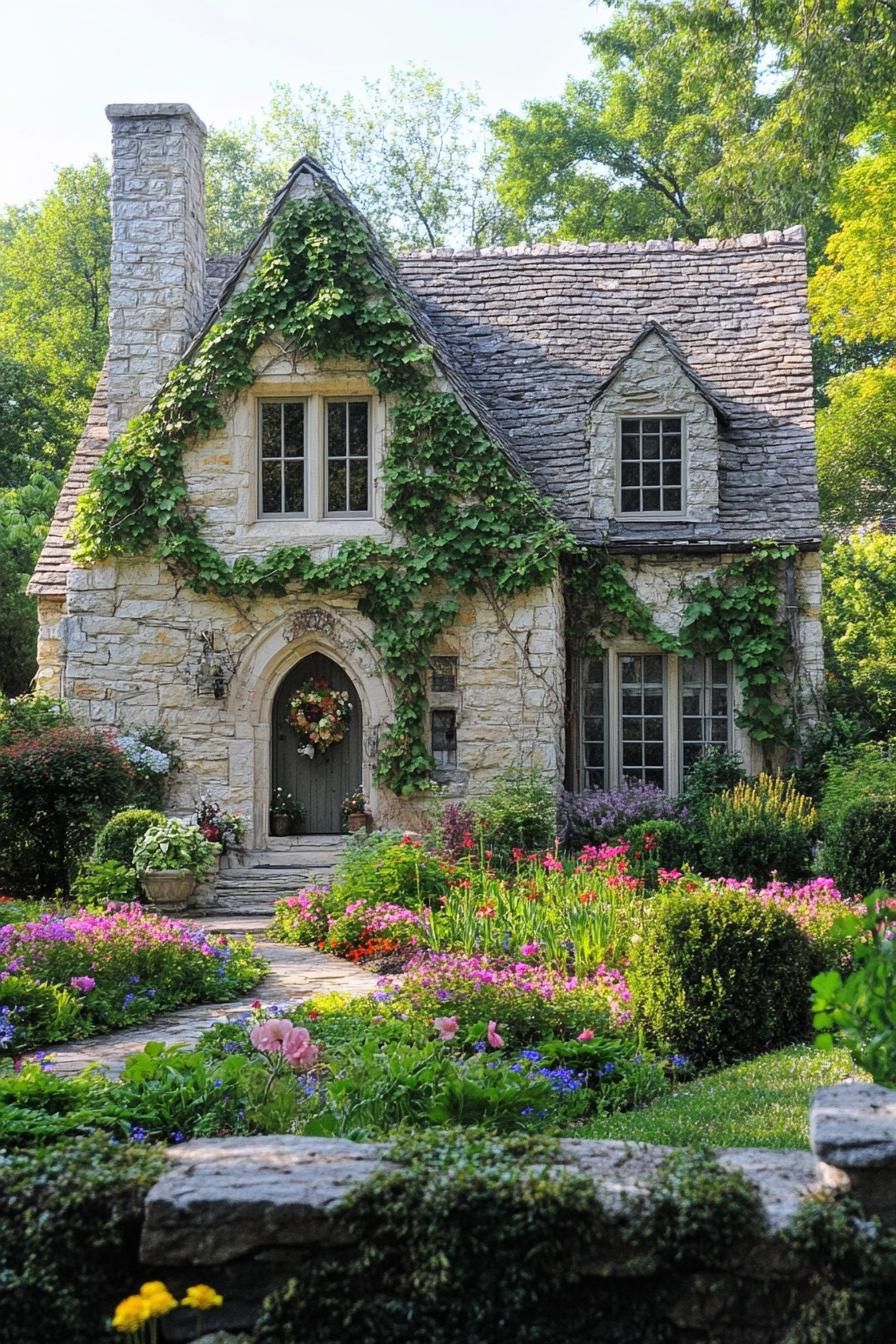 Stone Cottage With a Colorful Garden