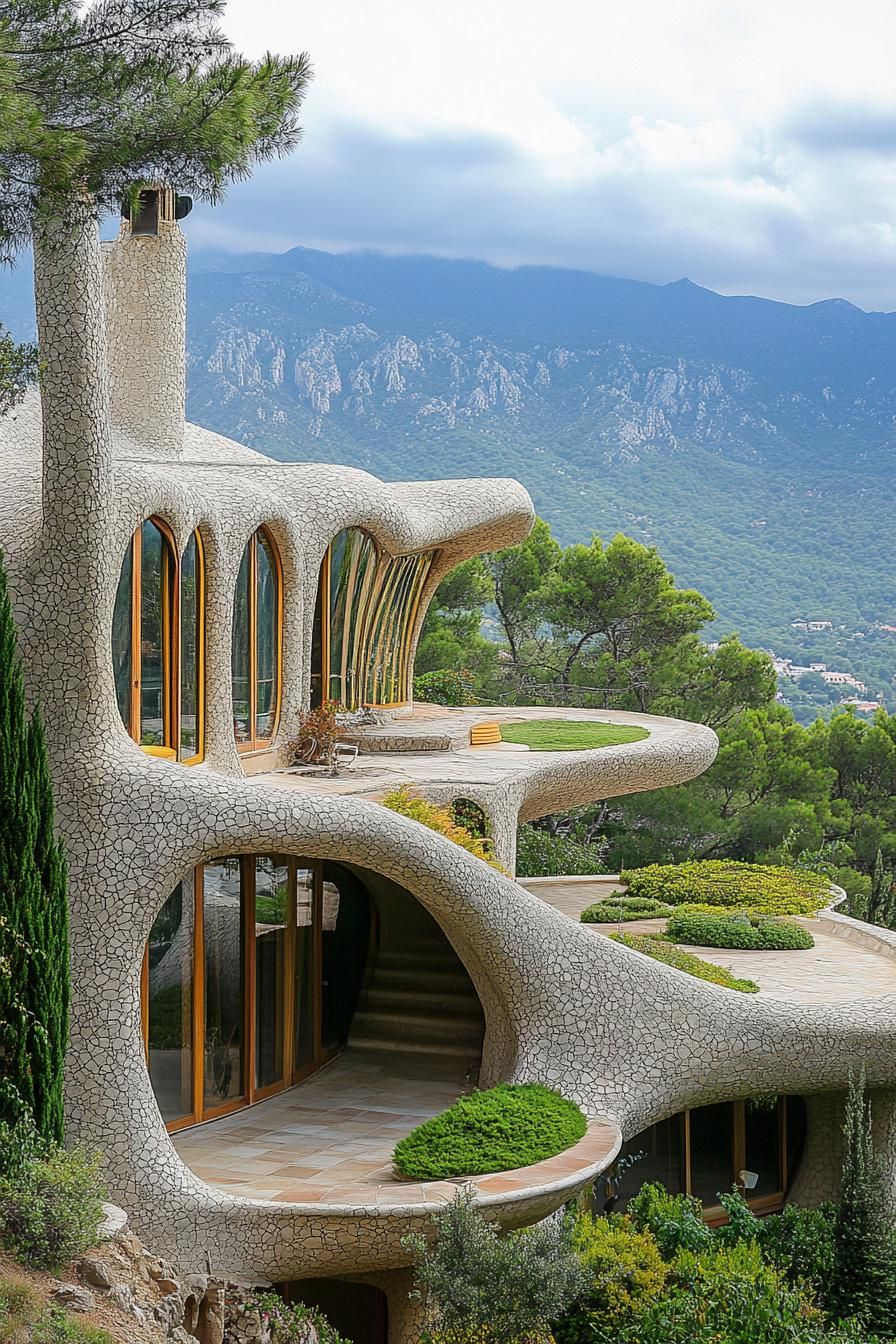 Curved Architecture Set Among Mountains