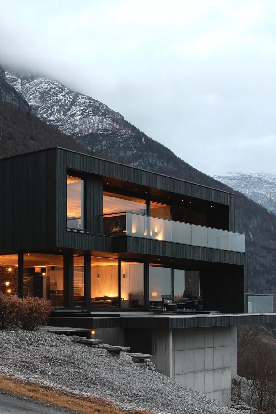 Charcoal Timber Siding With Oversized Windows
