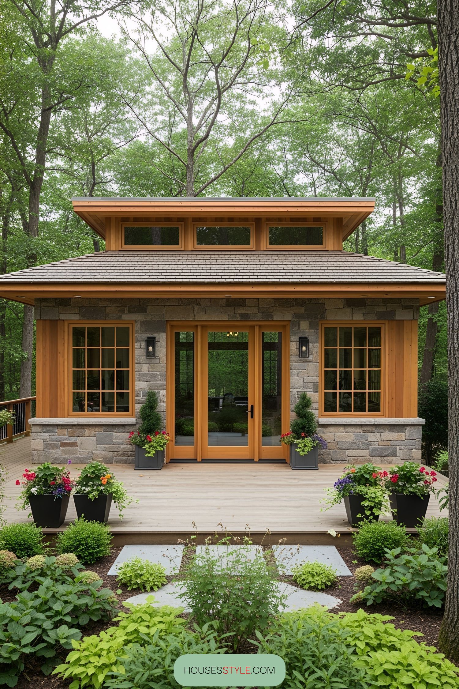 A Small Timber Cabin with Potted Plant Charm