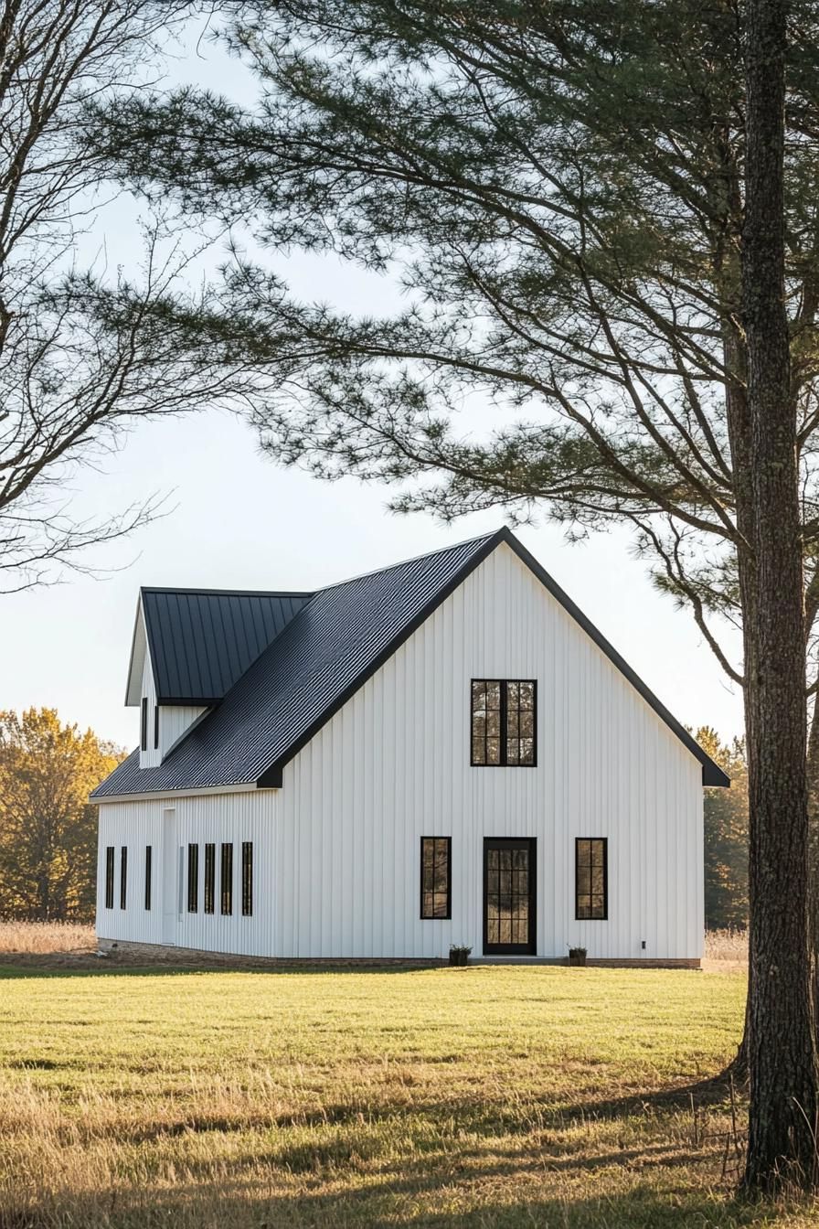 A White Barn House With Black Trim - photo 3