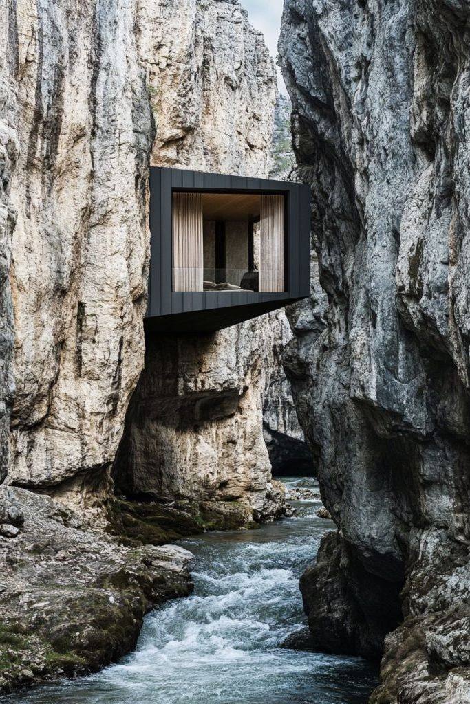 Rock-Embedded Cliffside House