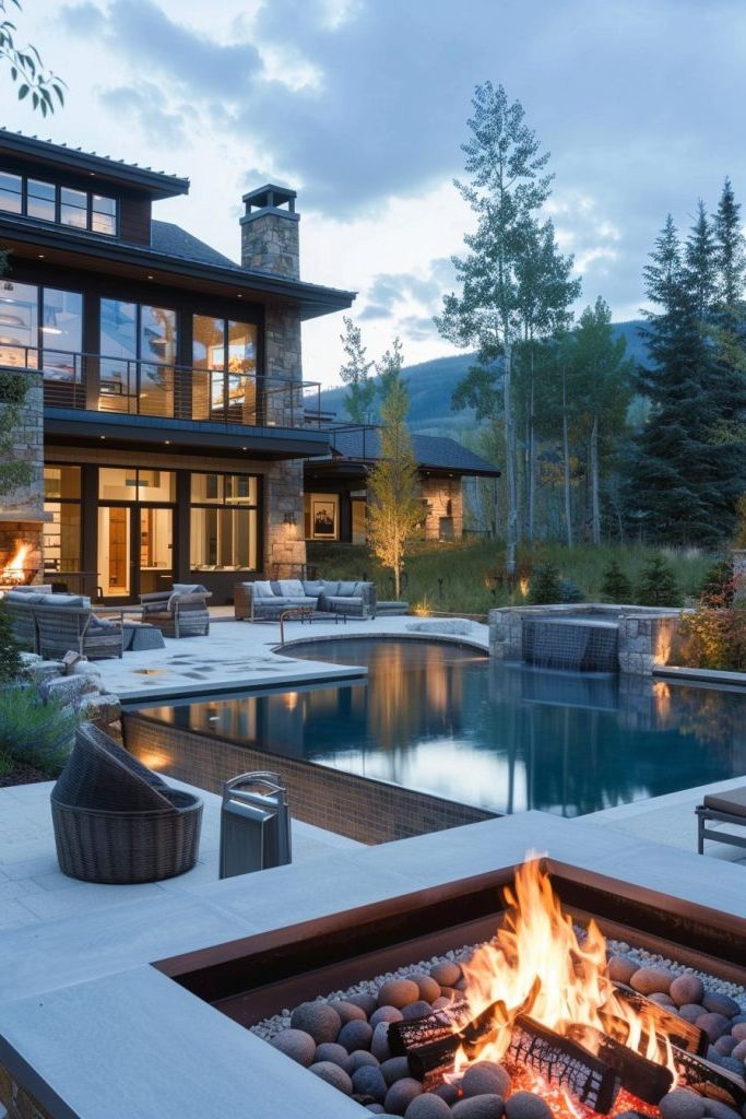 Pools Paired with Fire Pit Lounges