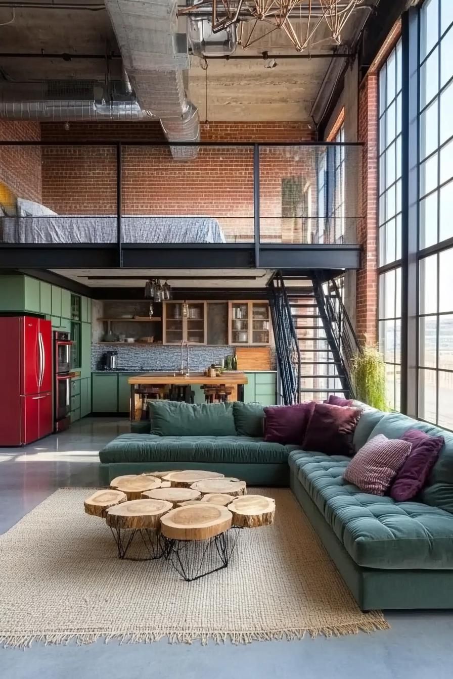 Pastel Accents in an Industrial Living Room