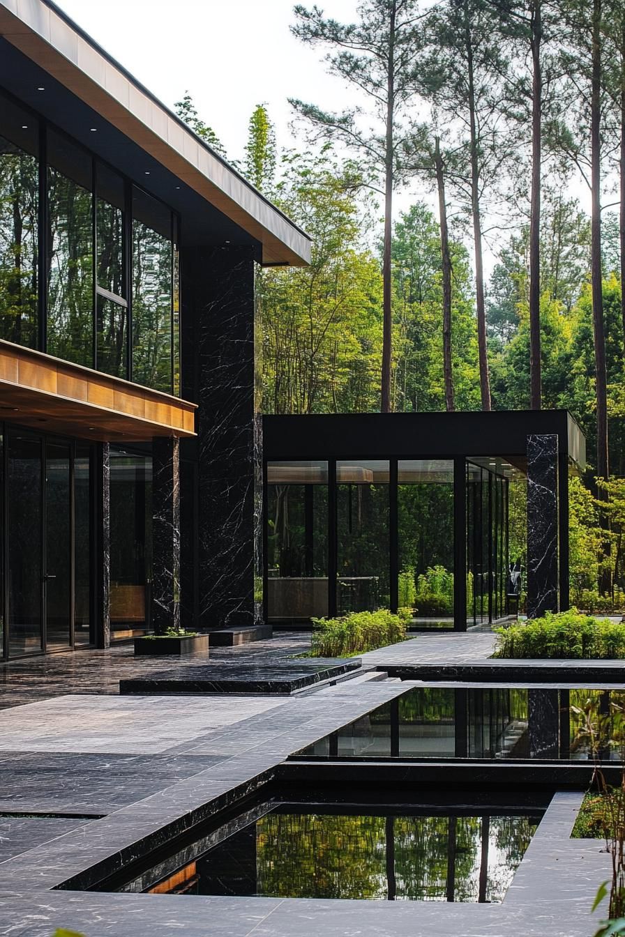 Mansion With Reflective Pools and Marble Walls