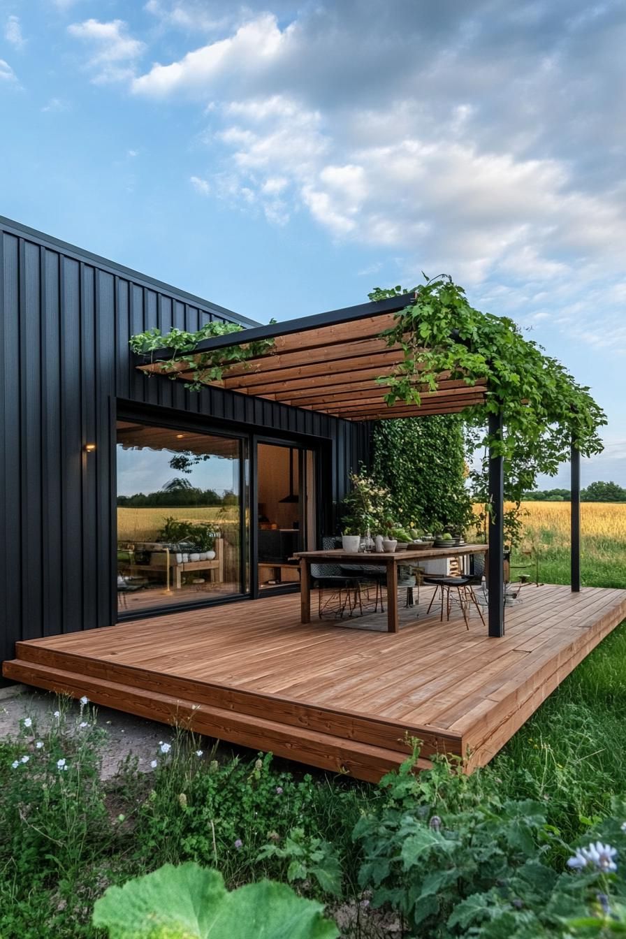 Black Steel Exteriors With A Wood Pergola - photo 4