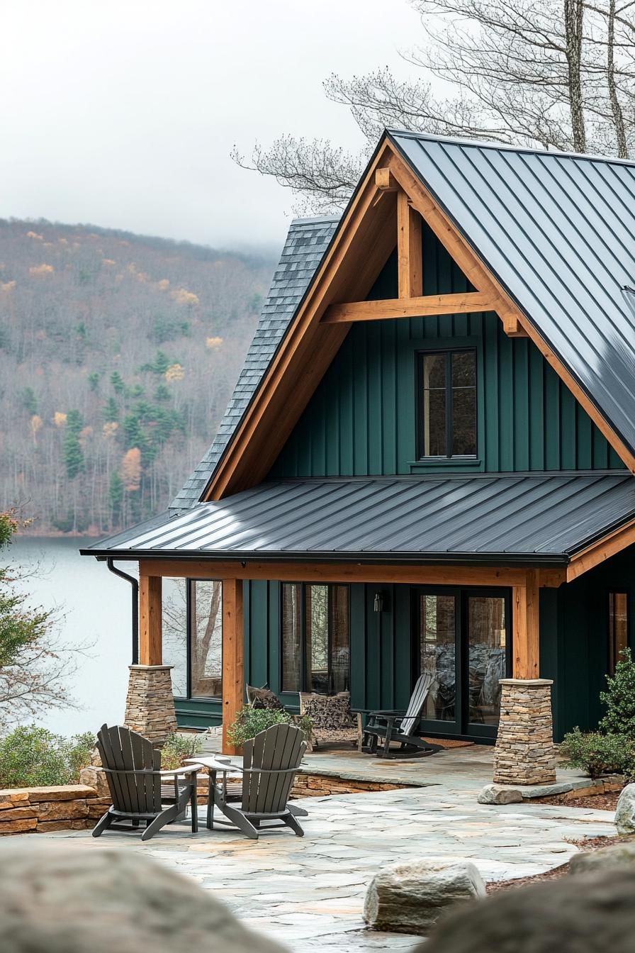 Teal Green Siding With Rustic Log Details - photo 4
