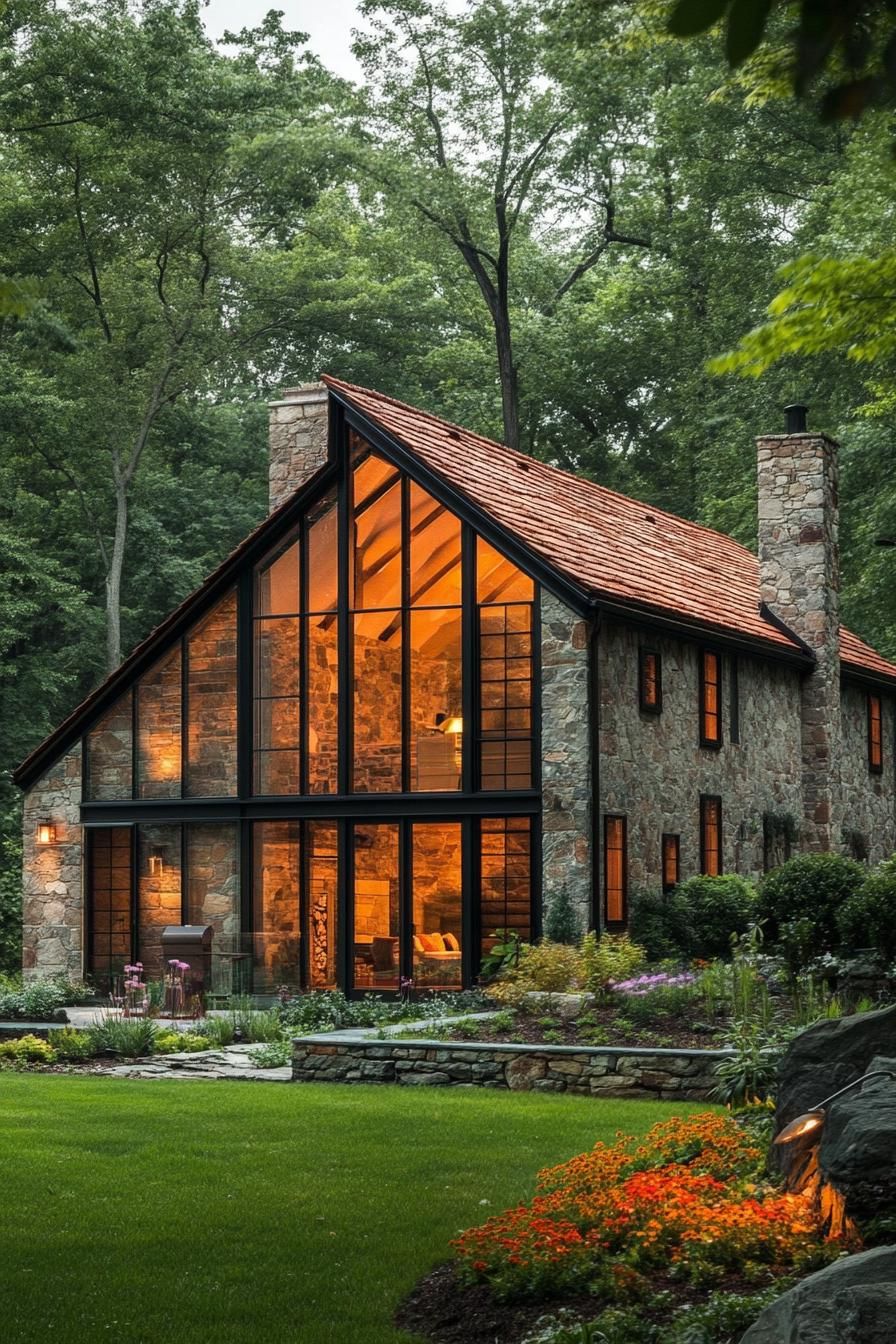 4. Stone Home With Glass Facade