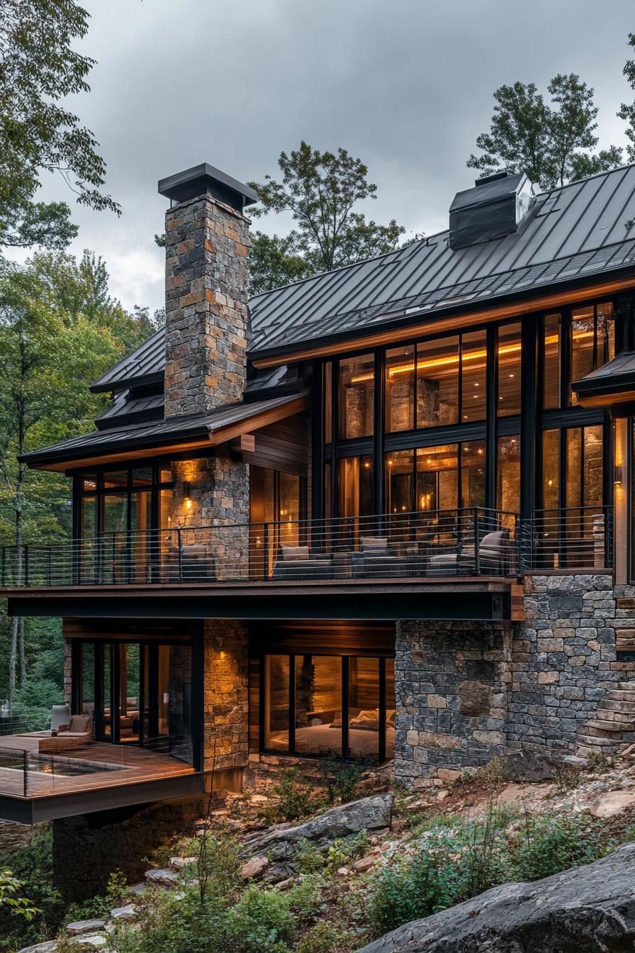 A Modern Stone Chalet Facing the Forest