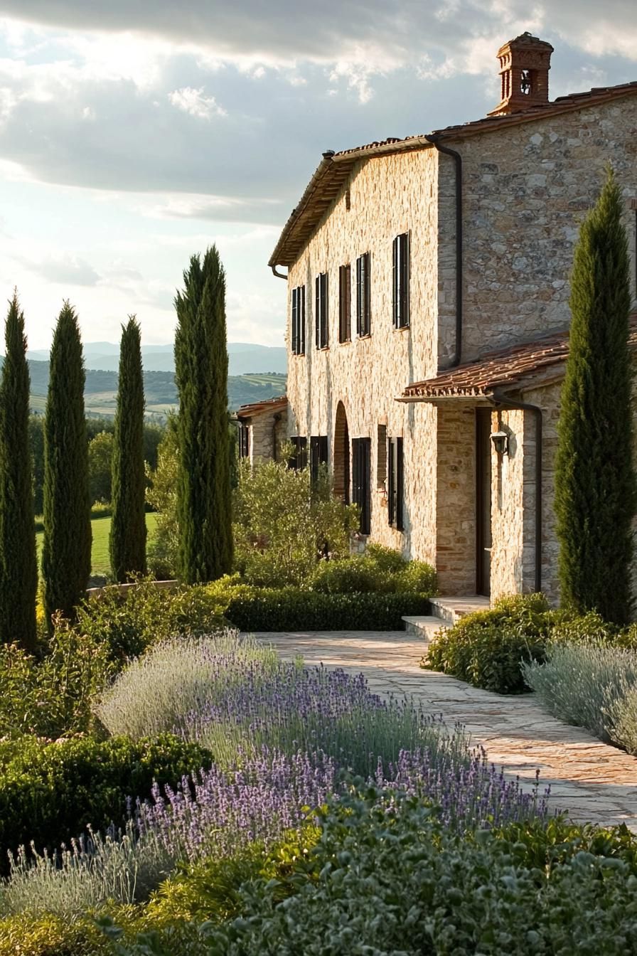 A Stone Tuscan House by a Cypress Path