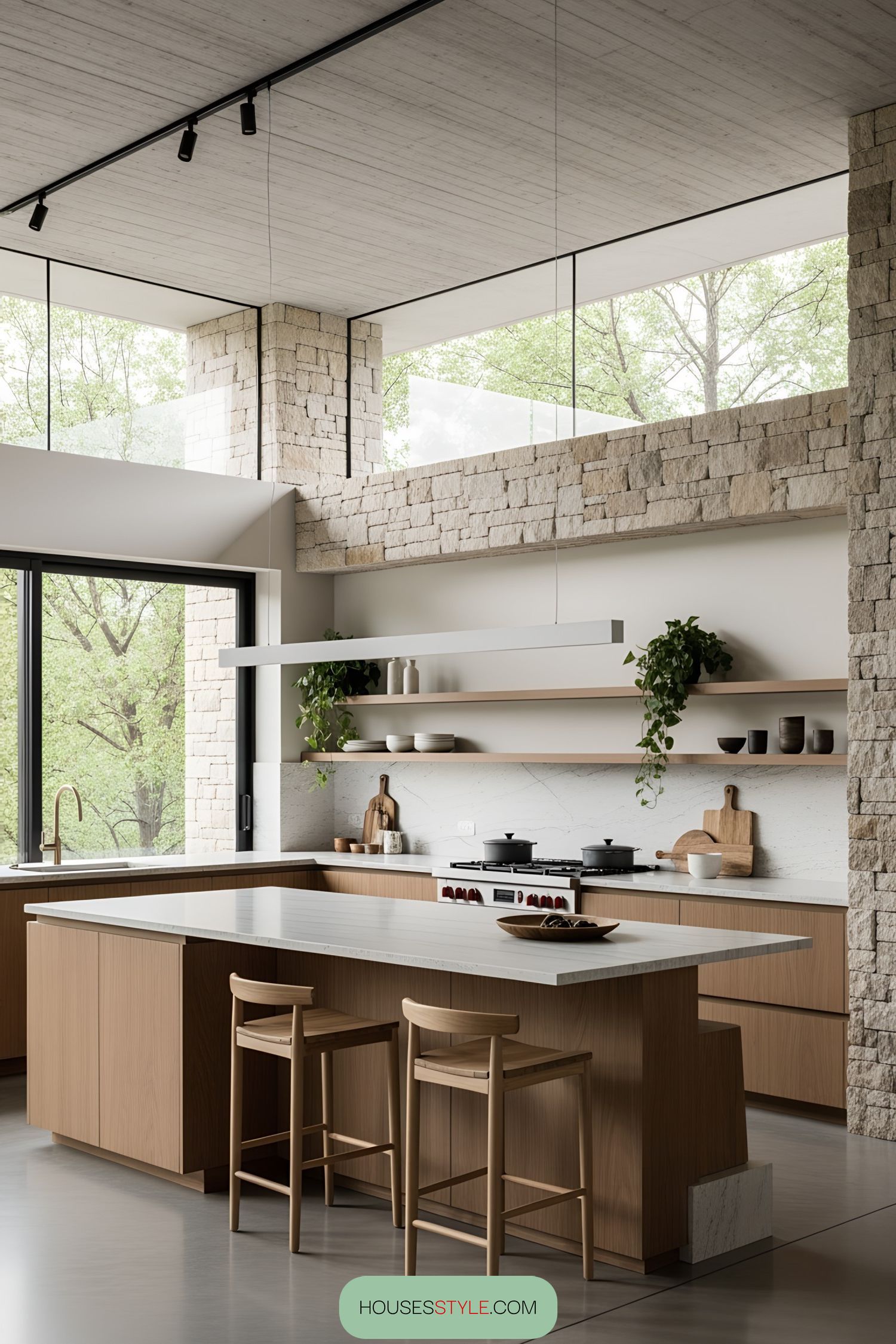 Dreamy Kitchen with Stone Accents and Views